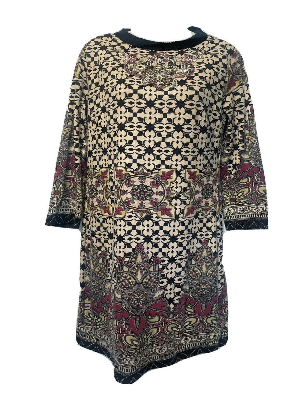 derhy beaded Long Sleeve Lined sweater dress Size S